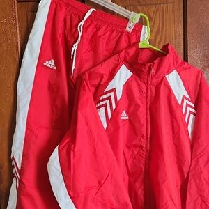 Adidas Red and White Tracksuit Set